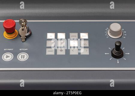 Boutons Play Start et Pause Stop panneau de commande Jog Dial Joystick de la machine Banque D'Images