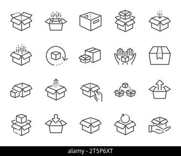 Icônes de ligne de boîte. Paquet, boîtes de livraison, caisse de cargaison. Vecteur Illustration de Vecteur