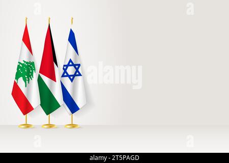 Les drapeaux du Liban, de la Jordanie et d'Israël sont alignés sur le mât intérieur. Illustration vectorielle. Illustration de Vecteur