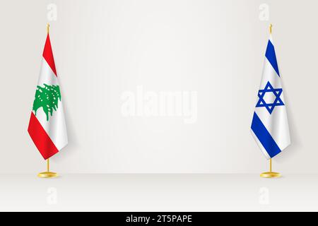 Drapeau Liban et Israël sur mât intérieur, concept de rencontre entre Israël et Liban. Illustration vectorielle. Illustration de Vecteur