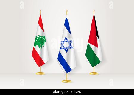 Concept de rencontre entre Israël, le Liban et la Jordanie. Drapeaux sur un porte-drapeaux. Illustration de Vecteur