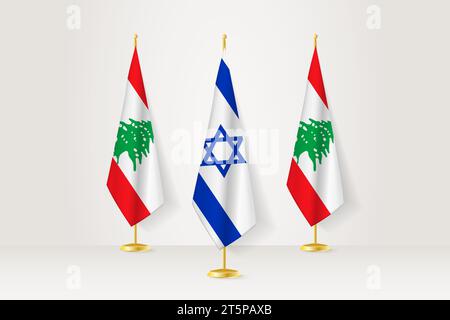 Concept de rencontre entre Israël et le Liban. Drapeaux sur un porte-drapeaux. Illustration de Vecteur