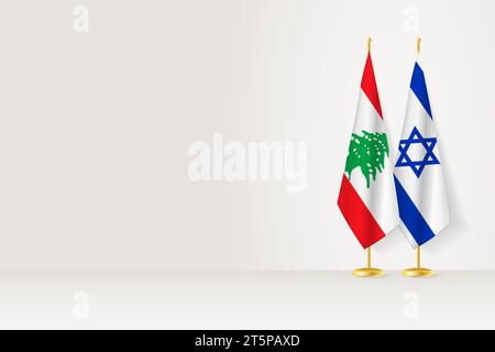 Drapeaux du Liban et d'Israël sur le stand de drapeau, rencontre entre deux pays. Modèle vectoriel. Illustration de Vecteur