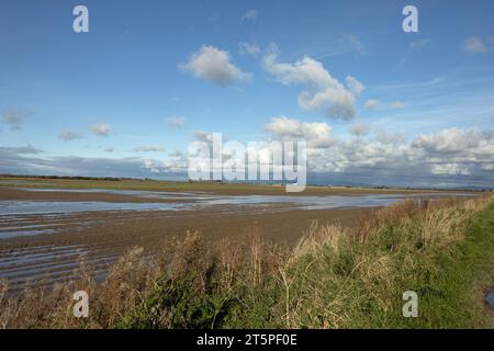 Champs gorgés d'eau sur des terres agricoles à Becconsall près de Southport Lancashire Angleterre Banque D'Images