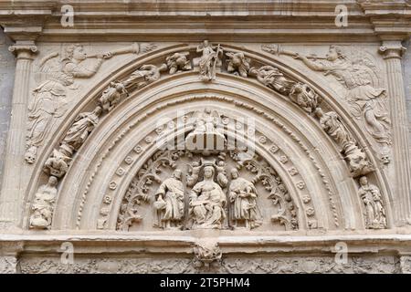 Calahorra, Cathédrale de Santa Maria (XVIIe siècle), porte de San Jeronimo (plateresque, XVIe siècle).La Rioja, Espagne. Banque D'Images