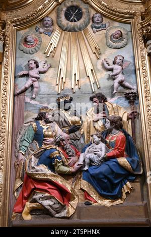 Calahorra, Cathédrale de Santa Maria (XVIIe siècle).Retable rococo à la Capilla de los Reyes (XVIIIe siècle), détail.La Rioja, Espagne. Banque D'Images