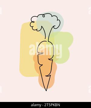 Carotte dans un style linéaire dessiné à la main sur fond coloré. Illustration de Vecteur