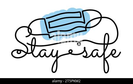 Lettrage à la main avec quarantaine et pointe coronavirus dans un style linéaire dessiné à la main. Illustration de Vecteur