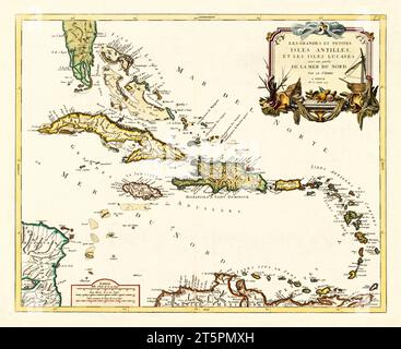 Ancienne carte des îles Antilles. Par de Vaugondy, publ in 1779 Banque D'Images