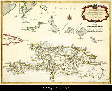 Ancienne carte de l'île d'Hispaniola. Par l'Isle, publ. 1725 Banque D'Images