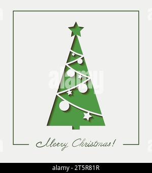 Carte de voeux de Noël. Arbre de Noël utilisant la technique du papier coupé. Illustration de Vecteur