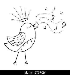Chant noir et blanc nightingale, illustration monochrome vectorielle magique d'un oiseau ange Illustration de Vecteur