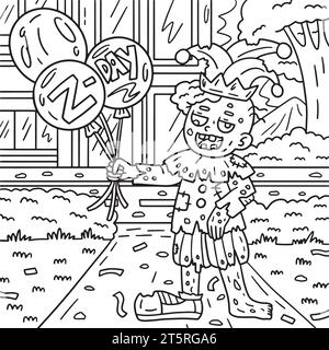 Zombie Clown avec Balloons Coloriage pages pour enfants Illustration de Vecteur