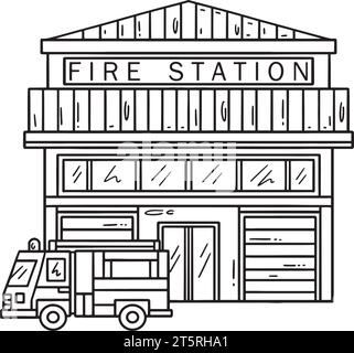 Page à colorier isolée de la station de pompiers Illustration de Vecteur