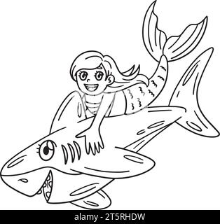 Page à colorier isolée requin et sirène pour enfants Illustration de Vecteur
