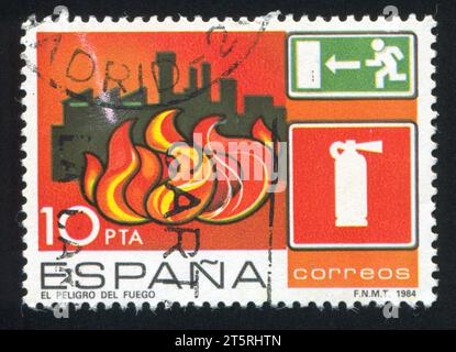 ESPAGNE - CIRCA 1984 : timbre imprimé par l'Espagne, montre feu, circa 1984 Banque D'Images