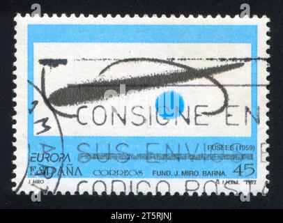 ESPAGNE - CIRCA 1993 : timbre imprimé par l'Espagne, montre des peintures 'Fusees' de Joan Miro, circa 1993 Banque D'Images