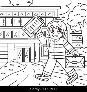 Pompier va à la page de coloriage de la station Illustration de Vecteur