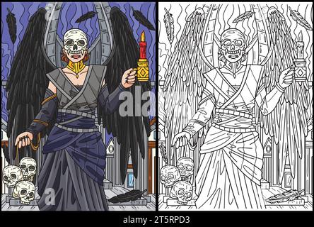 Halloween Angel of Death Coloriage page Illustration colorée Illustration de Vecteur