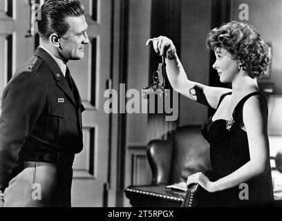 KIRK Douglas, Susan Hayward, sur le tournage du film, "affaire Top Secret", Warner Bros., 1957 Banque D'Images