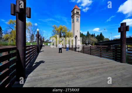 La Great Northern Clocktower, Havermale Island, Spokane River, Spokane, Washington, ÉTATS-UNIS Banque D'Images