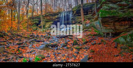 Vue sur les chutes de Lower Dundee en automne, Beach City Wilderness Area, Ohio Banque D'Images