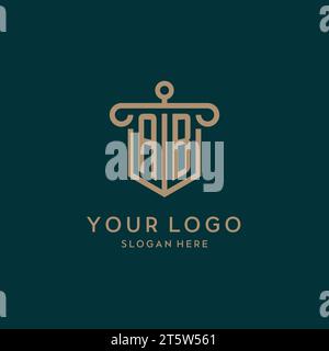 Logo initial AB monogramme avec bouclier et design en forme de pilier Illustration de Vecteur