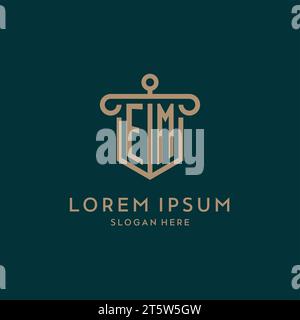 Logo initial EM monogramme avec bouclier et conception en forme de pilier Illustration de Vecteur