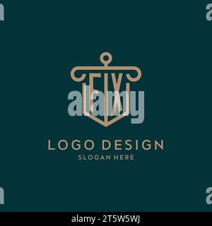 Logo initial FX monogramme avec bouclier et design en forme de pilier Illustration de Vecteur