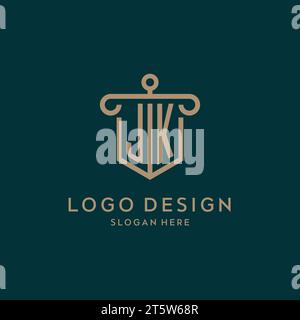 Logo initial de monogramme JK avec bouclier et conception de forme de pilier Illustration de Vecteur