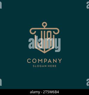 JA monogramme logo initial design avec bouclier et design en forme de pilier Illustration de Vecteur