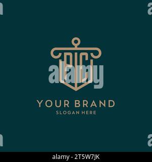 Logo initial monogramme PC avec bouclier et conception en forme de pilier Illustration de Vecteur