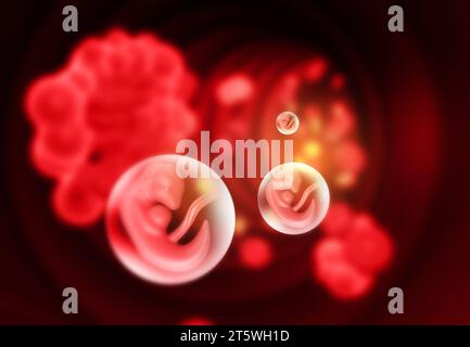 Foetus sur fond scientifique abstrait. illustration 3d. Banque D'Images