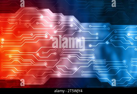 Circuit imprimé futuriste ou haute technologie informatique. illustration 2d. Banque D'Images