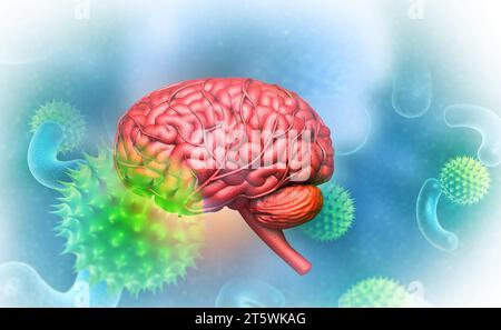 Virus avec cerveau humain. illustration 3d. Banque D'Images