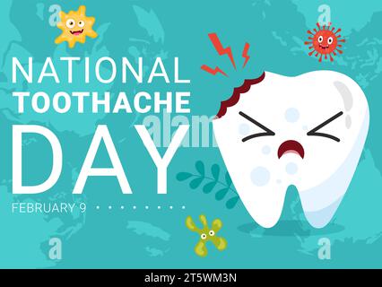 Journée nationale des maux de dents Illustration vectorielle le 9 février pour l'hygiène dentaire afin de ne pas causer de douleur de germes ou de bactéries dans le fond plat Illustration de Vecteur