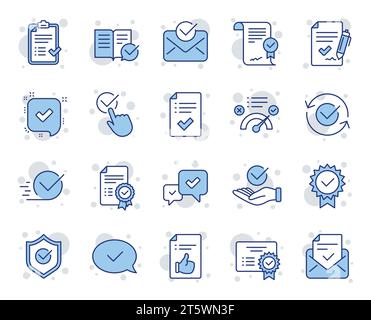 Icônes approuver la ligne. Ensemble de Check List, certificat et médaille de récompense. Vecteur Illustration de Vecteur