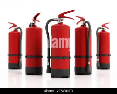Extincteurs isolés sur fond blanc. Illustration 3D. Banque D'Images