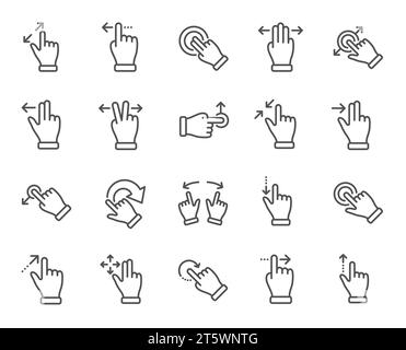 Icônes de ligne de geste de l'écran tactile. Glissement manuel, mouvement glisser, multitâche. Vecteur Illustration de Vecteur
