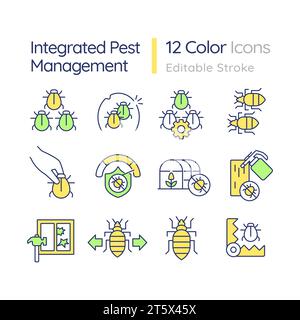 Icônes de ligne personnalisables définies pour la gestion intégrée des ravageurs Illustration de Vecteur