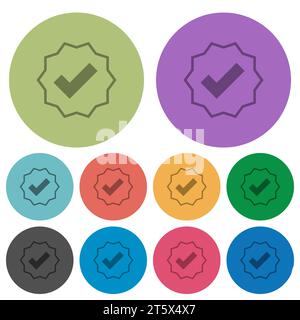 Autocollant vérifié contour des icônes plates plus foncées sur fond rond de couleur Illustration de Vecteur