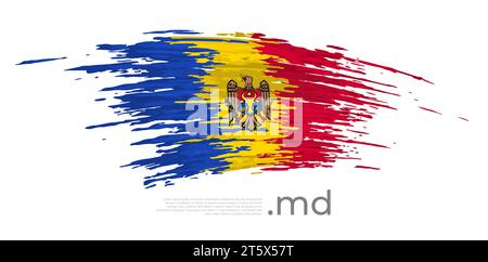 Drapeau de Moldavie. Coups de pinceau, grunge. Rayures couleurs du drapeau moldave sur fond blanc. Poster national de conception de vecteur, modèle, lieu Illustration de Vecteur