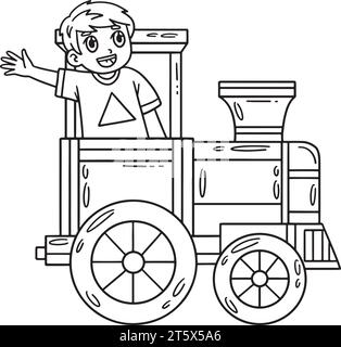 Page de coloriage isolée de l'enfant du cirque dans le train Illustration de Vecteur