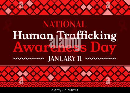 Journée nationale de sensibilisation à la traite des êtres humains fond rouge avec design de style traditionnel, ruban et typographie. Banque D'Images