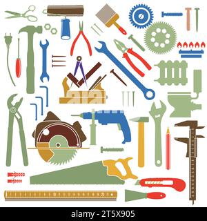 Outils à main et instruments de mesure fond blanc, isolé Illustration Illustration de Vecteur