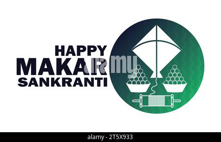 Joyeux Makar Sankranti. concept de festivals indiens. Modèle pour arrière-plan, bannière, carte, affiche avec inscription de texte. Illustration vectorielle Illustration de Vecteur