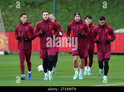 Joueurs de Manchester United lors d'une séance d'entraînement au Trafford Training Centre de Carrington, Greater Manchester. Date de la photo : mardi 7 novembre 2023. Banque D'Images