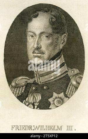 Europa, Deutschland, Brandenburg, Potsdam, Friedrich Wilhelm III , König von Preußen , Kupferstich BEI Strahlheim , UM 1840 / Europe, Allemagne, Brandebourg, Potsdam, Friedrich Wilhelm III ( Frédéric Guillaume III ), roi de Prusse, gravure sur cuivre de Strahlheim , vers 1840 . Banque D'Images