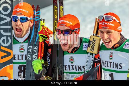 FIS Weltmeisterschaften ski Nordisch, Lahti 2017, Nordische Kombination, Flower Zeremonie, Bronzemedaillen Gewinner Bjoern Kircheisen (GER), Goldmedaillen Gewinner Johannes Rydzek (GER), Silbermedaillen Gewinner Eric Frenzel (GER) à Lahti, Finlande Am 24.02.2017 Banque D'Images