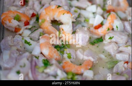 Image en gros plan d'un plat latin populaire appelé Ceviche fraîchement préparé avec de la morue Banque D'Images